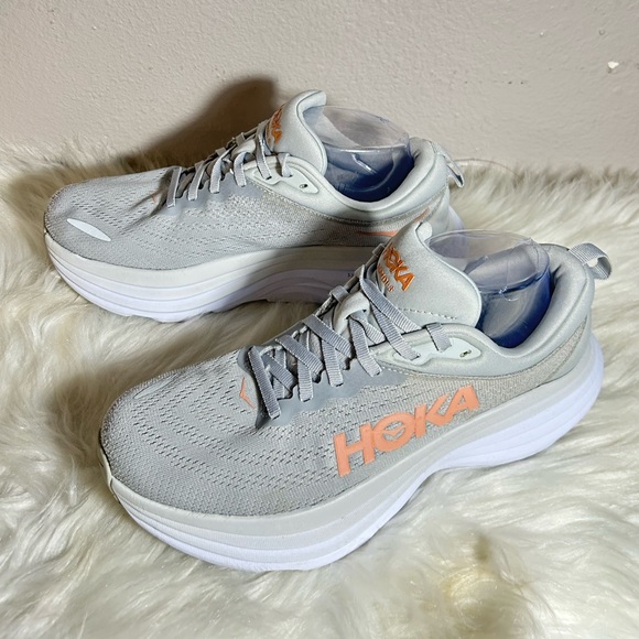 HOKA Bondi 8 White Trainers White Sneakers Size 9B - Picture 10 of 14